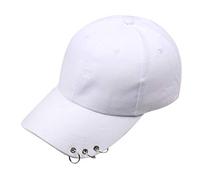 MONOJLY Casquette de baseball coréenne Harajuku en coton avec 3 anneaux métalliques Hip Hop Street couleur unie réglable pour papa snapback, blanc, 7 1/8-7 3/8