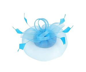 MONOJLY Chapeau bibi élégant pour femmes, chapeau tambourin pour cocktail, thé, mariage, bibi français exquis en bleu lac