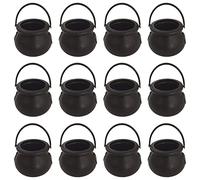 MONOJLY Lot de 12 mini chaudrons de sorcière en plastique noir multi-usages pour décoration de fête d'Halloween