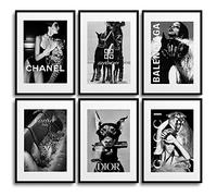 MONOKO® - Lot de 6 posters muraux modernes pour salon - Noir et blanc - Pour chambre à coucher - Ensemble de 6 tableaux muraux en format A4 - Coco - Sans cadre