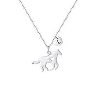MONOOC Collier cheval pour filles - Collier avec initiale en forme de cœur - Cadeau d'anniversaire personnalisé pour enfants, adolescentes, filles et femmes, Acier inoxydable
