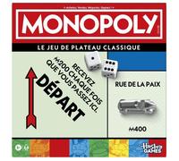 Monopoly classique, jeu de société de plateau, avec boîte de rangement et pions grand format, 2 à 6 joueurs, version FR, dès 8 ans,