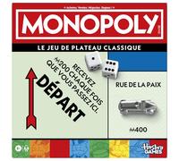 Monopoly classique, jeu de société de plateau, avec boîte de rangement et pions grand format, 2 à 6 joueurs, version FR, dès 8 ans,