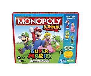 Monopoly Junior Super Mario Edition Board Game, Fun Kids' Ages 5 and Up, Explore The Mushroom Kingdom as Mario, Peach, Yoshi, Or Luigi (Amazon Exclusive)