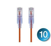 Monoprice Lot de 10 câbles de raccordement Cat6A 1,5 m orange UTP 30 AWG 10 G en cuivre nu sans accroc RJ45 série SlimRun