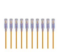 Monoprice Lot de 10 câbles de raccordement Cat6A de 0,6 m, jaune, UTP 30 AWG, 10 G, en cuivre pur nu, sans accroc, RJ45 série SlimRun