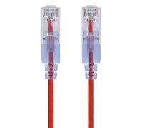 Monoprice Lot de 10 câbles de raccordement Cat6A rouges de 1,5 m UTP 30 AWG 10 G en cuivre pur nu sans accroc RJ45 série SlimRun