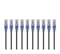 Monoprice Lot de 10 câbles de raccordement Ethernet Cat6A - RJ45 sans accroc - 550 MHz - 10 G, UTP - Fil de cuivre nu pur - 30 AWG - Noir - Série SlimRun