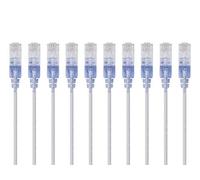 Monoprice SlimRun Lot de 10 câbles de raccordement Ethernet Cat6A de 0,3 m, blanc, câble réseau Internet - RJ45, 550 MHz, UTP, fil de cuivre nu pur, 10 G, 30 AWG, série SlimRun