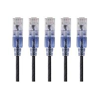 Monoprice SlimRun Lot de 5 câbles de raccordement Ethernet Cat6A sans accroc RJ45, 550 MHz, 10 G, UTP, fil de cuivre nu pur, 30 AWG, noir