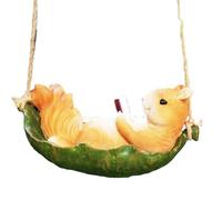 MonoSora Balançoire de jardin en résine en forme d'écureuil - 18 x 9 x 9 cm - Décoration de terrasse - Durable - Résistante aux intempéries - Avec corde de jute suspendue