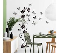 MonoSora Black Vine Sticker Mural Chambre Salon Sticker Mural Amovible PVC Sticker avec Papillons 3D DIY Décoration Maison 38x43cm