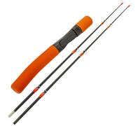 MonoSora Canne à pêche 2 pièces en fibre de carbone portable avec design doux et dur double ton pour l'hiver extérieur noir et orange 56,5 cm