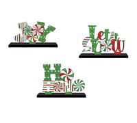 MonoSora Lot de 3 décorations de table de Noël en bois rustiques avec base stable pour une utilisation en intérieur Rouge, vert, blanc