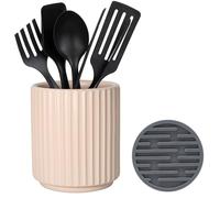 MONOSUGO Petit porte-ustensiles pour comptoir de cuisine (13 x 11 cm) - Porte-ustensiles de comptoir en céramique pour ustensiles de cuisine - Pot pour comptoir - Comprend un tapis de séchage en