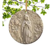 Monozoz Décorations de Noël catholiques - Décoration de Noël ronde imprimée en forme de Sainte Famille - Ornement de vacances, décoration de Noël en acrylique de 10,2 cm, pendentif de baptême pour