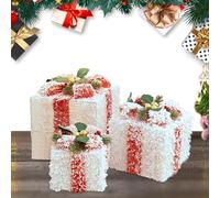 Monozoz Lot de 3 boîtes de Noël décoratives en fer avec flocons de neige, décorations de sapin de Noël, boîtes cadeaux avec nœuds pour maison, cour