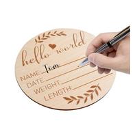 Monozoz Plaque d'annonce pour bébé en bois - Plaque d'annonce pour bébé - Plaque de naissance de bébé en bois de 14,7 cm - Plaque de naissance unique « Hello World » - Souvenir apprécié de la fête