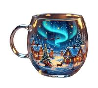 Monozoz Tasses à café de Noël - Tasse de Noël en verre peint transparent - 300 ml - Récipients festifs pour boissons festives pour boissons chaudes, cacao, latte, boissons froides, lait, vin