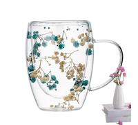Monozoz Tasses à café en verre à double paroi avec fleu séchées, tasse à café isotherme à double paroi, tasse à expresso, tasse à expresso à fleurs sûres et décoratives, tasse à double isolation
