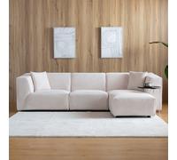 Monroe Velours Côtelé Beige : Canapé Modulable 3 Places + 1 Pouf Beige Beige