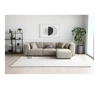 CONCEPT USINE | Canapé Modulable en Velours Côtelé | 3 Places + 1 Pouf | Monroe Gris Clair | Style Moderne et Ultra Tendance | Large Assise et Pouf Modulable | Revêtement : Tissu 100% Polyester