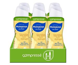 Monsavon Déodorant Femme Compressé, Anti-Transpirant Efficacité 48h, Vanille Toute Délicate (Lot de 6 x 100ml)