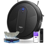 monsga MR1 Aspirateur robot, aspiration puissante de 3000 Pa, format ultra-fin de 3,2 pouces, autonomie de 140 min, robot aspirateur pour sols durs/tapis à poils ras/cheveux d’animaux, contrôle par té