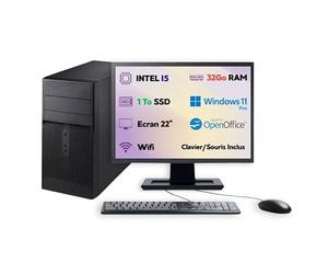 Monsieur CyberMan PC Tour Écran 22" I5 SSD 1To RAM 32Go W11 Pro WiFi Clavier Souris OpenOffice 2025