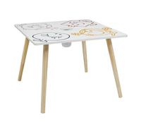 MONSIEUR MADAME - MM3369 Table Enfants avec Pot à Crayon Intégré - MDF et Pin - Dimensions 60 x 60 x 44 cm - Design Multicolore - pour Chambre ou Salon
