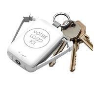 Monsieur-Trendy Batterie de Secours Porte-Clés Personnalisable, Ultra Compact avec Câbles USB-C et Lightning Intégrés, Torche LED, 4000 mAh, Blanc (Blanc)