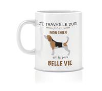 Monsieur Trendy Mug Tasse Originale Je travaille dur pour mon chien Idée Cadeau Maitre & maitresse de Beagle, Berger Allemand, Australien, Pitbull etc. (Beagle)