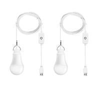 Monsing Ampoule LED USB 7W blanc dimmable pack de 2, câble inclus, interrupteur, pour camping, randonnée, pêche, randonnée, éclairage de secours et autres activités de plein air (blanc 5000 K)