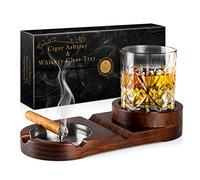 Monsiter QE Cendriers à cigares, plateau en verre à whisky et support à cigares pour intérieur et extérieur, cendrier en bois amovible pour cigares, accessoires de décoration pour la maison, le