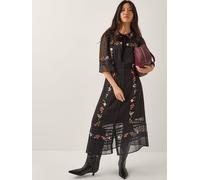 Monsoon Monsoon Black Alyssa Floral Embroidered Lace Midi Dress Black EU 46 (UK 18)