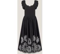 Monsoon Monsoon Black Ella Frill Floral Embroidered Midi Dress Black Large