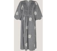 Monsoon Monsoon Black Mimi V-Neck Puff Sleeve Gingham Cotton Midi Dress with Embroidered Flowers Black XL (EU 48-50)