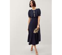 Monsoon Monsoon Blue Bonnie Bow Puff Sleeve Midi Dress Blue EU 50 (UK 22)