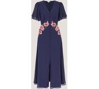 Monsoon Monsoon Blue Coraline Floral Embroidered Midi Dress Blue EU 46 (UK 18)