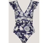 Monsoon Monsoon Blue Gloria Plunge Floral Ruffle Swimsuit