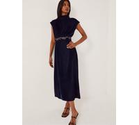 Monsoon Monsoon Blue Grace High Neck Embroidered Velvet Midi Dress Blue EU 36 (UK 8)
