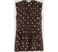 Monsoon Monsoon Brown and Yellow Polka Dot Paris V-Neck Pintuck Pleats Sleeveless Top with Tie Front Detailing