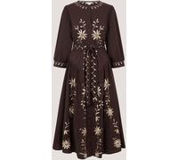 Monsoon Monsoon Brown Eloise Floral Embroidered Midi Dress Brown EU 36 (UK 8)
