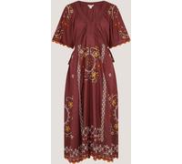 Monsoon Monsoon Brown Greta Short Sleeve Embroidered Midi Dress Brown L (EU 44-46)