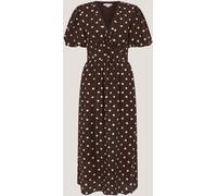 Monsoon Monsoon Brown Paris V-Neck Short Puff Sleeve Polka Dot Midi Dress Brown EU 48 (UK 20)
