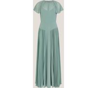 Monsoon Monsoon Green Madison Flutter Sleeve Pleated Maxi Bridesmaid Dress Green EU 34 (UK 6)