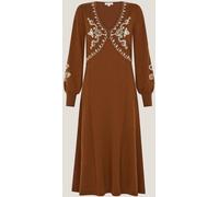 Monsoon Monsoon Orange Cleo V-Neck Embroidered Knit Midi Dress Orange EU 48 (UK 20)