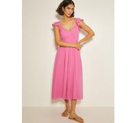 Monsoon Monsoon Pink Marlee Ruffle Sun 100% Cotton Midi Dress Pink X-Large