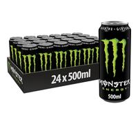 Monster Energy Drink Lot de 24 canettes de 500 ml avec ginseng, taurine, caféine et vitamines groupe B, boisson énergétique au goût original et frais