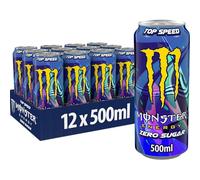 Monster Energy Top Speed - Boisson énergisante contenant de la caféine au goût rafraîchissant de la pêche et de nectarine - Sans sucre et sans calories - Dans des boîtes jetables pratiques (12 x 500